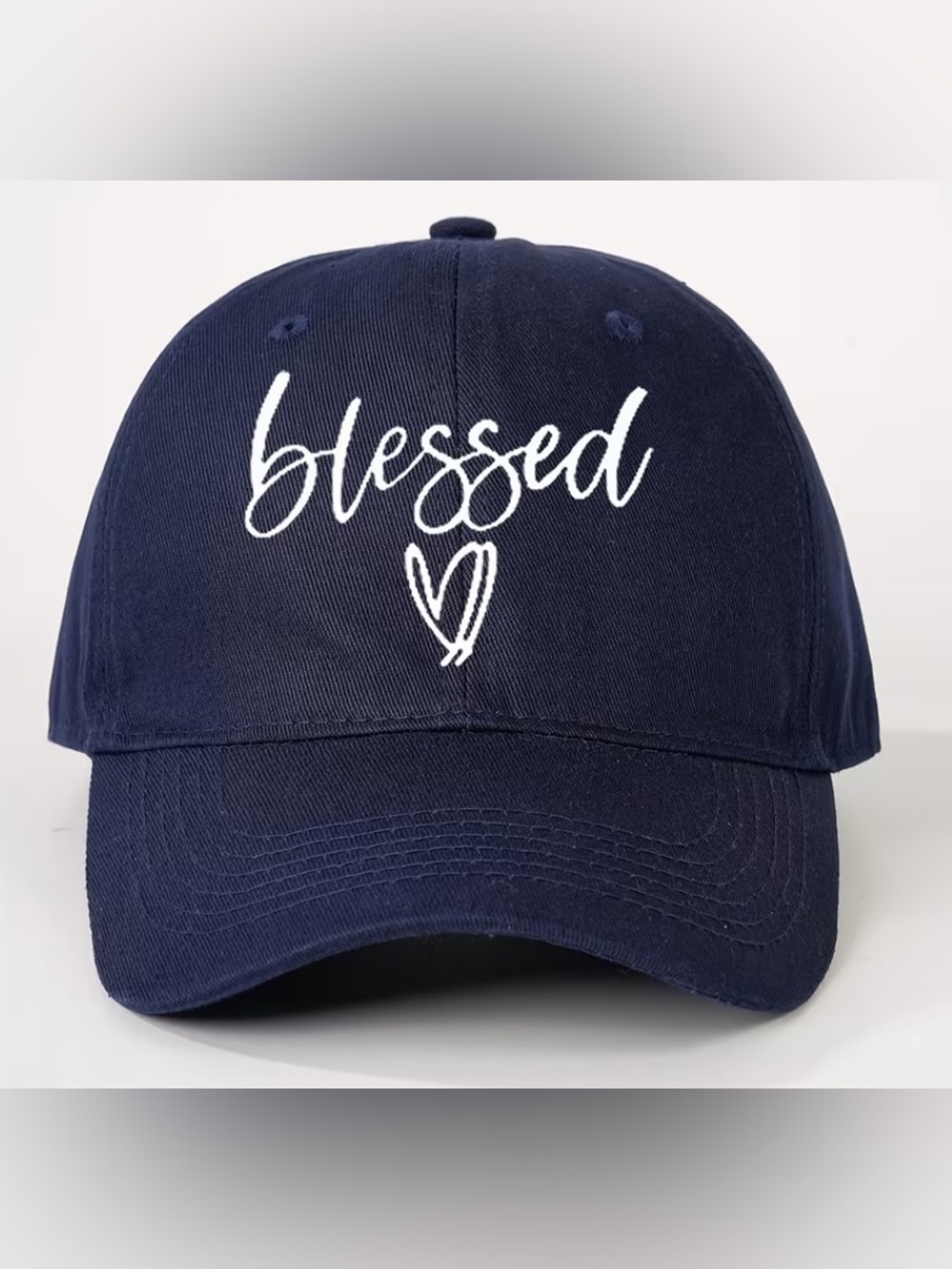 NAVY Baseball Cap with "blessed" Script and Heart